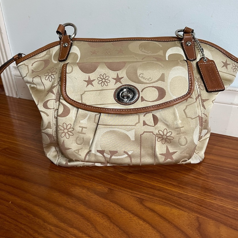 Coach Beige and Brown Shoulder Bag